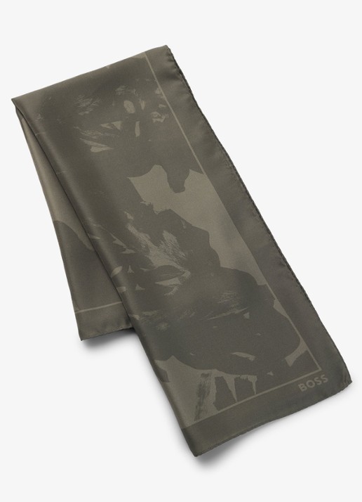 BOSS In Italië vervaardigde sjaal van zijden twill met print - voorkant 2 dark green-308 / groen