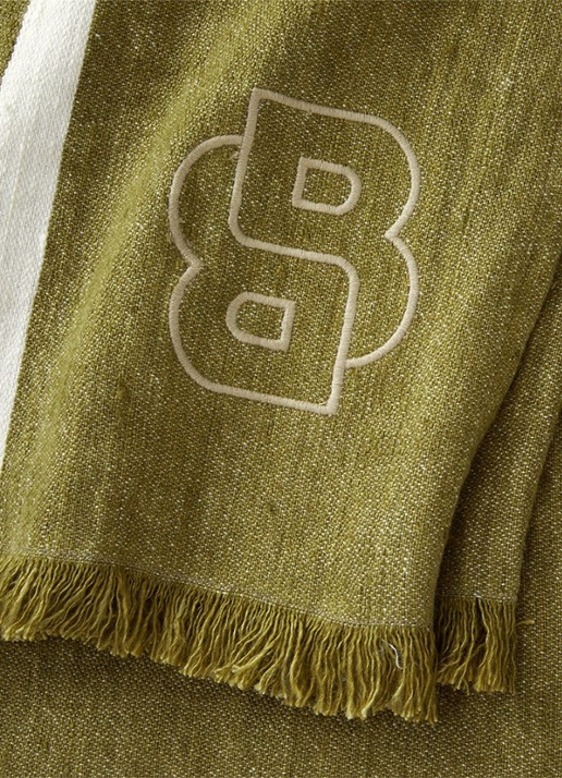 BOSS Jadeite plaid van linnen 140 x 185 cm - achterkant mosgroen