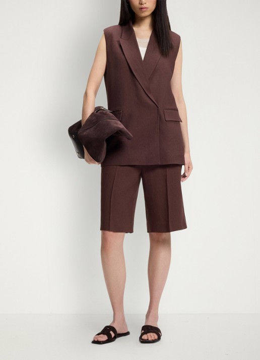 BOSS Jankania gilet in linnenblend - voorkant 2 dark brown-206 / bruin