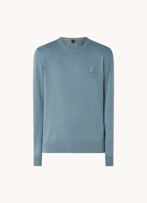 BOSS Kanovano fijngebreide pullover in kasjmierblend met logo  - voorkant 2 staalblauw