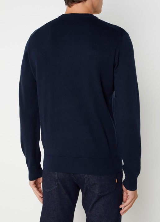 BOSS Kanovano fijngebreide pullover in kasjmierblend met logo  - achterkant donkerblauw