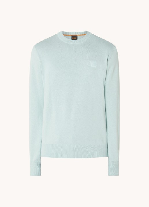 BOSS Kanovano fijngebreide pullover in kasjmierblend met logo  - voorkant 2 turquoise