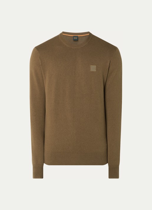 BOSS Kanovano fijngebreide pullover in kasjmierblend met logo  - voorkant 3 olijfgroen