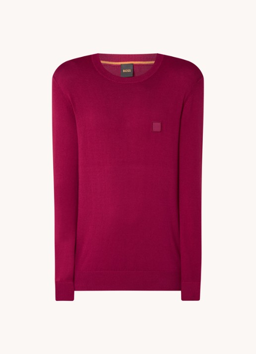 BOSS Kanovano fijngebreide pullover in kasjmierblend met logo  - voorkant 3 kersenrood