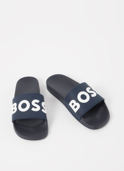 BOSS Kirk slipper met logo - detail donkerblauw