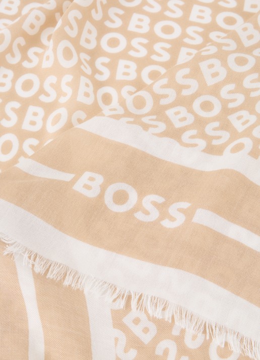 BOSS Laik sjaal in zijdeblend met logoprint 120 x 120 cm - detail 2 medium beige-269 / beige
