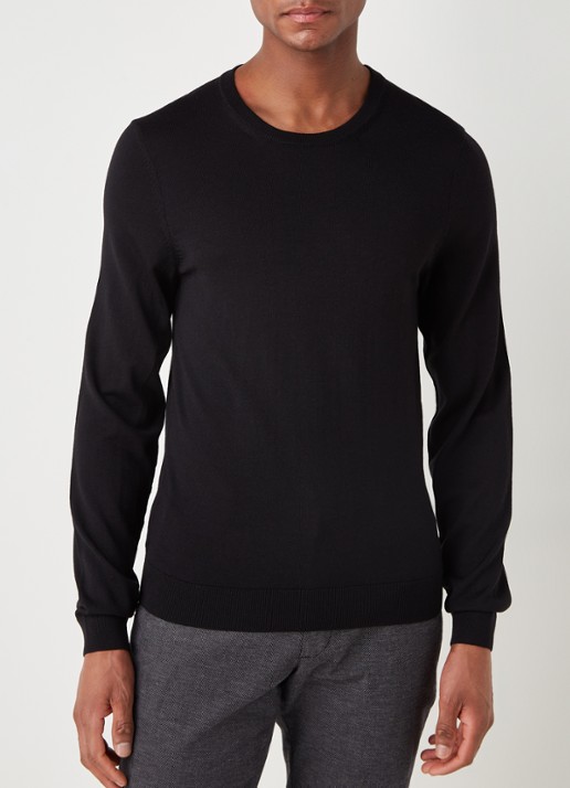 BOSS Leno-P fijngebreide pullover van scheerwol  - detail 3 zwart