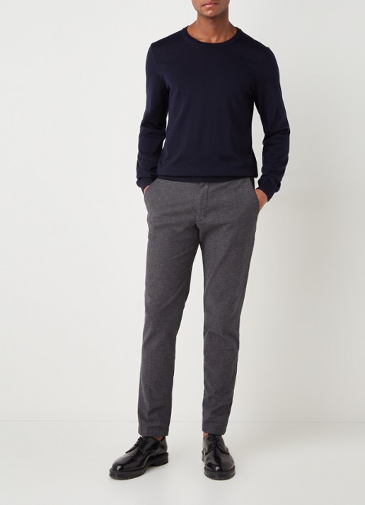 BOSS Leno-P fijngebreide pullover van scheerwol  - voorkant 2 donkerblauw