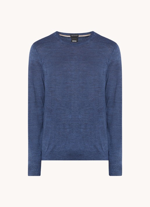 BOSS Leno-P fijngebreide pullover van scheerwol  - voorkant indigo