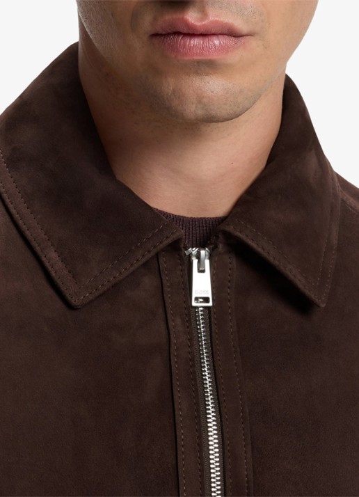 BOSS Lerenjack van geitenleer - detail 2 dark brown-209 / bruin