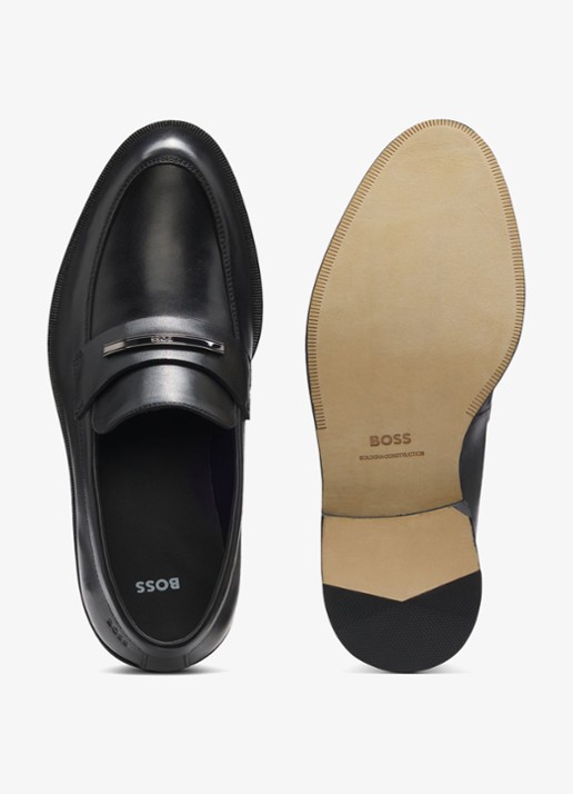 BOSS Loafer van leer met logo - detail 2 zwart