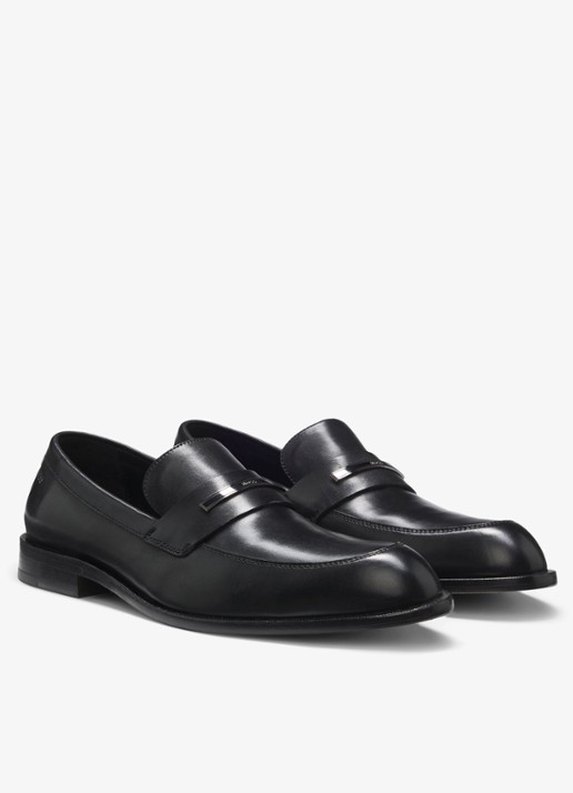 BOSS Loafer van leer met logo - voorkant 4 zwart