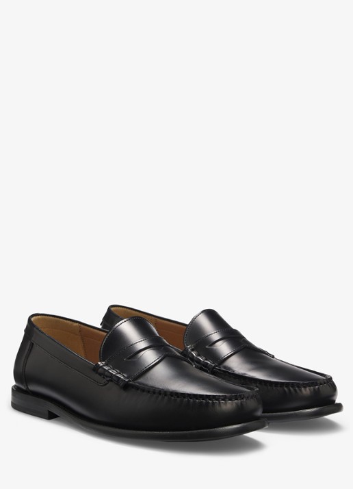 BOSS Loafer van leer met logo  - voorkant 2 zwart