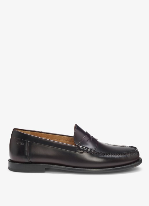 BOSS Loafer van leer met logo  - detail donkerrood