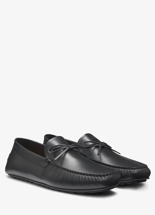 BOSS Loafer van leer met strikdetail  - voorkant 2 zwart