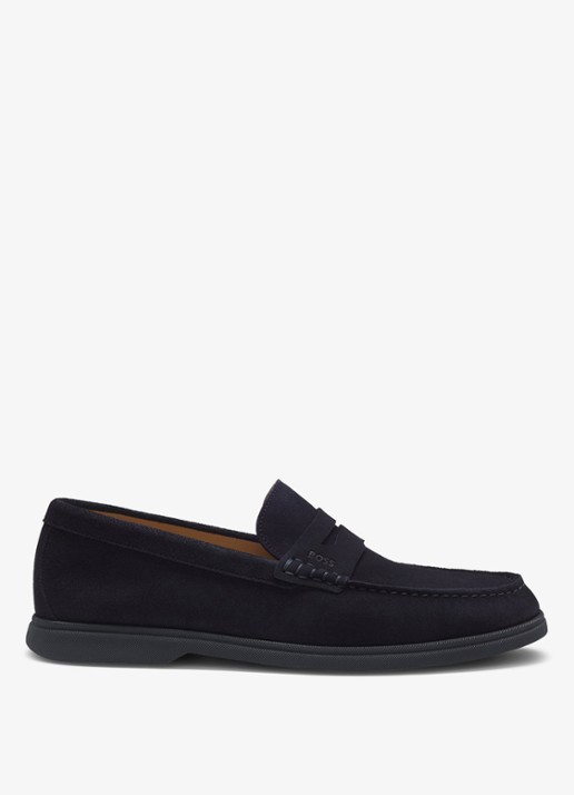 BOSS Loafer van suède - voorkant 2 donkerblauw