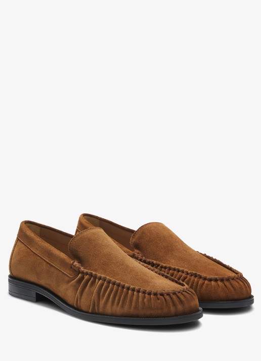 BOSS Loafer van suède  - voorkant 5 donkerbruin