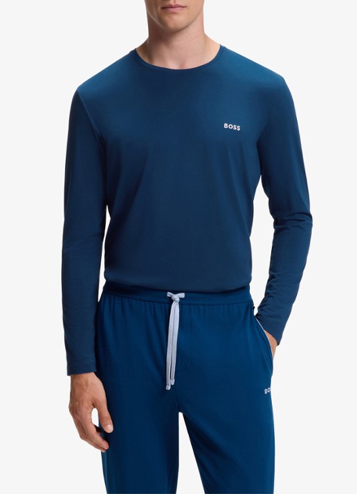BOSS Longsleeve met logo - detail donkerblauw
