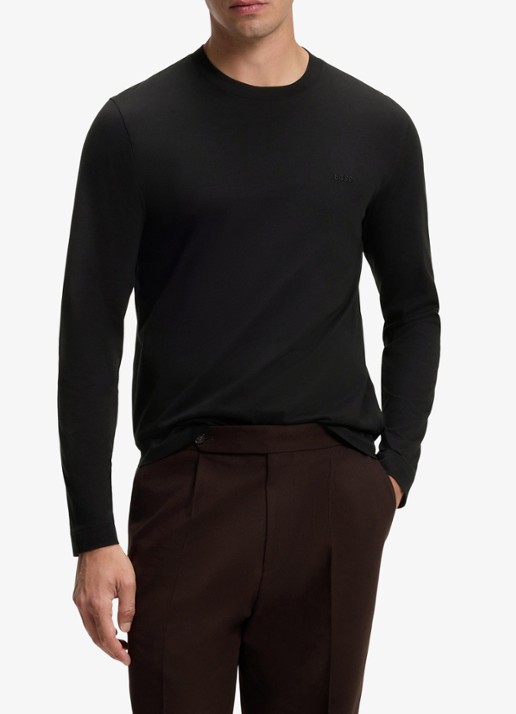 BOSS Longsleeve met logoborduring - detail 4 zwart