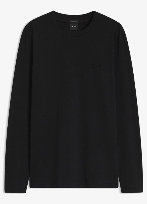 BOSS Longsleeve met logoborduring - voorkant 2 zwart