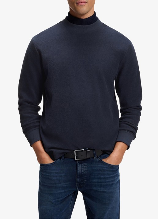 BOSS Longsleeve met stretch - detail blauw