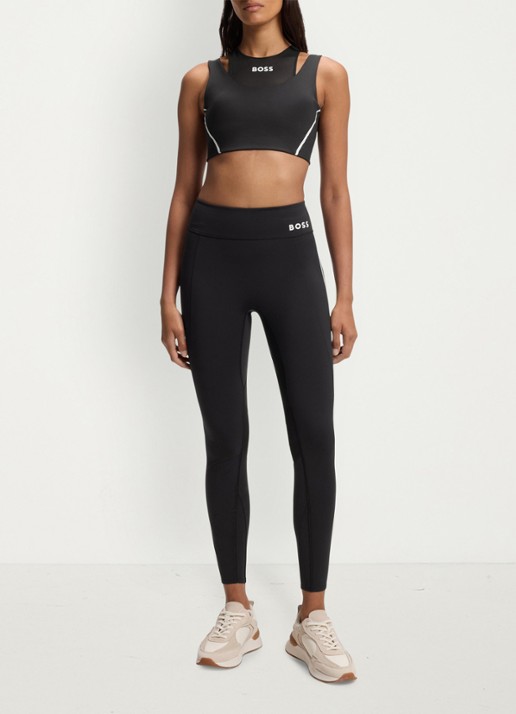 BOSS Low waist skinny fit trainingslegging met logo - voorkant 4 zwart