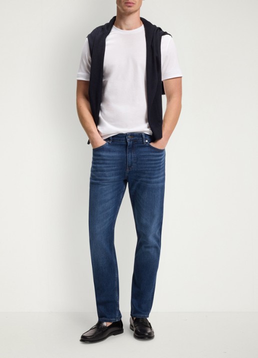 BOSS Maine regular fit jeans met donkere wassing - voorkant 5 indigo