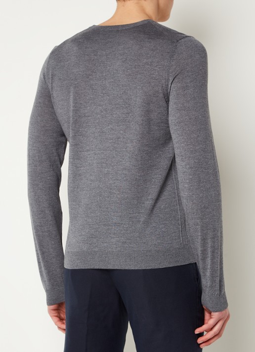 BOSS Melba-P fijngebreide pullover van scheerwol met V-hals - achterkant 4 middengrijs