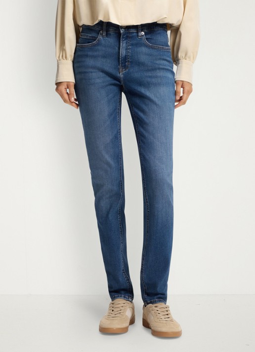 BOSS Mid waist slim fit jeans met logoborduring