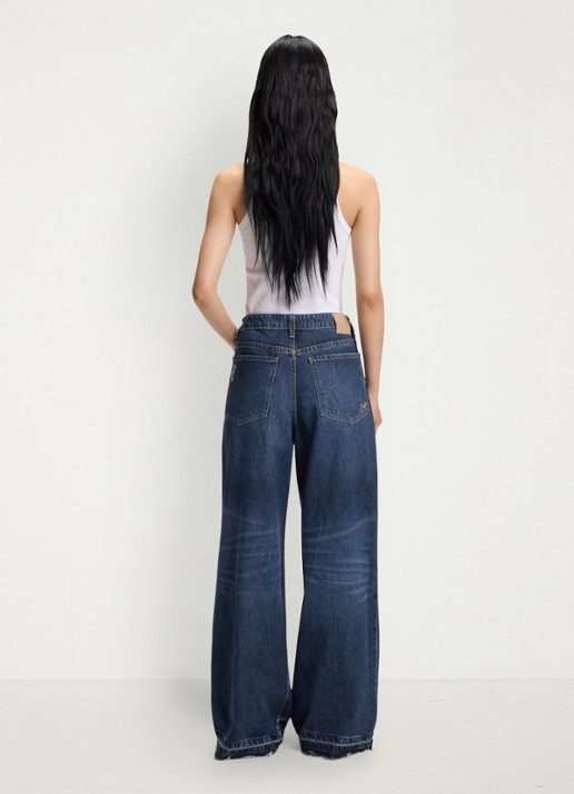 BOSS Mid waist wide leg jeans met steekzakken - achterkant donkerblauw