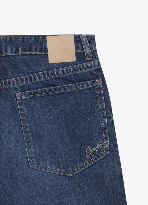 BOSS Mid waist wide leg jeans met steekzakken - detail 6 donkerblauw