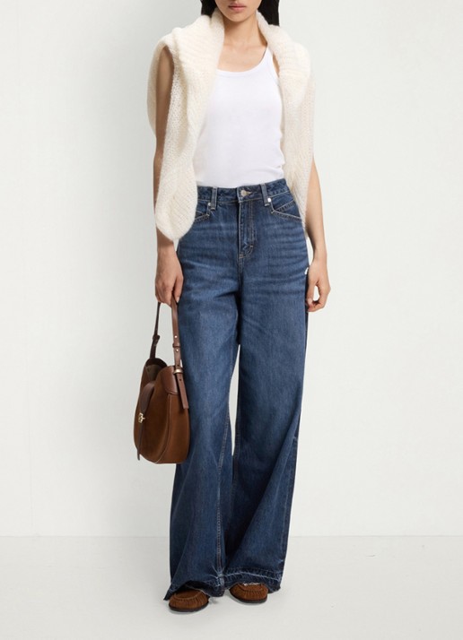 BOSS Mid waist wide leg jeans met steekzakken - voorkant 3 donkerblauw