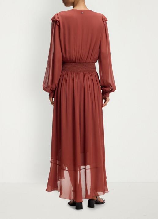 BOSS Midi jurk van crêpe met afneembare sjaal - achterkant 5 dark red-604 / rood