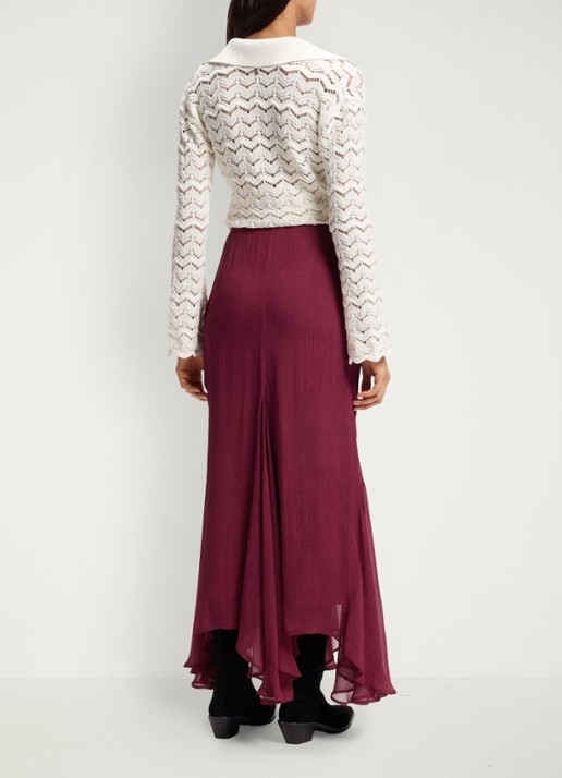 BOSS Midi rok met asymmetrische zoom - achterkant kersenrood