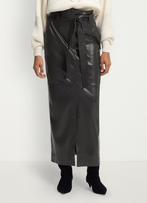 BOSS Midi rok van imitatieleer met strikceintuur