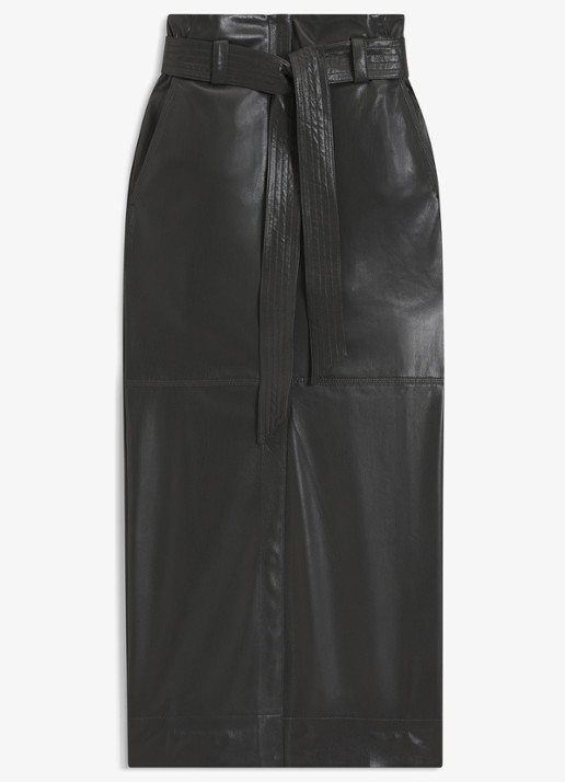 BOSS Midi rok van imitatieleer met strikceintuur - voorkant 3 donkergrijs