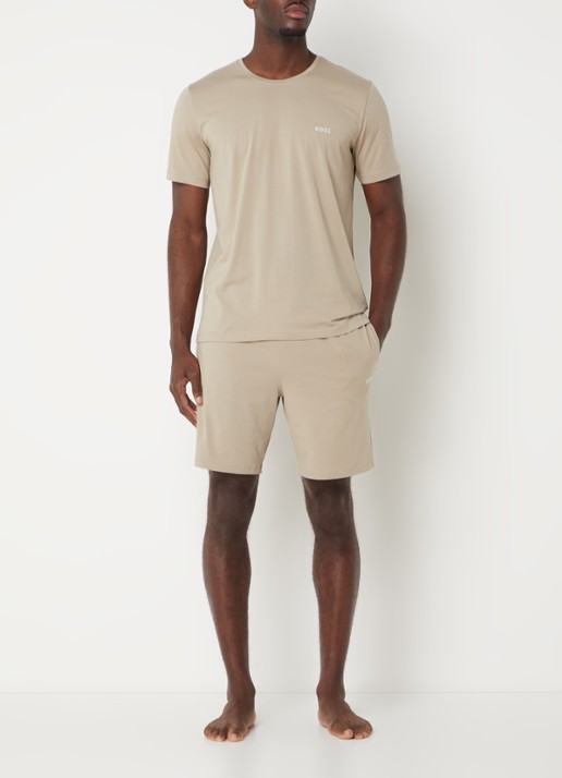 BOSS Mix&Match loose fit korte broek van sweatstof met steekzakken - voorkant 2 dark beige-255 / beige