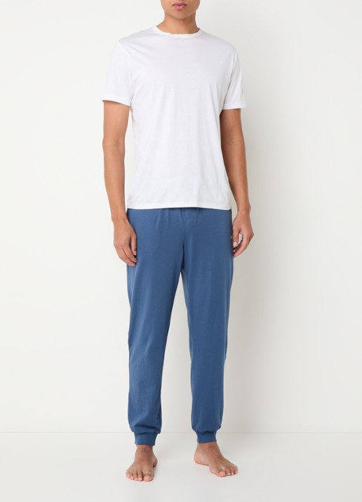 BOSS Mix&Match pyjamabroek met logoborduring en steekzakken - voorkant 2 staalblauw