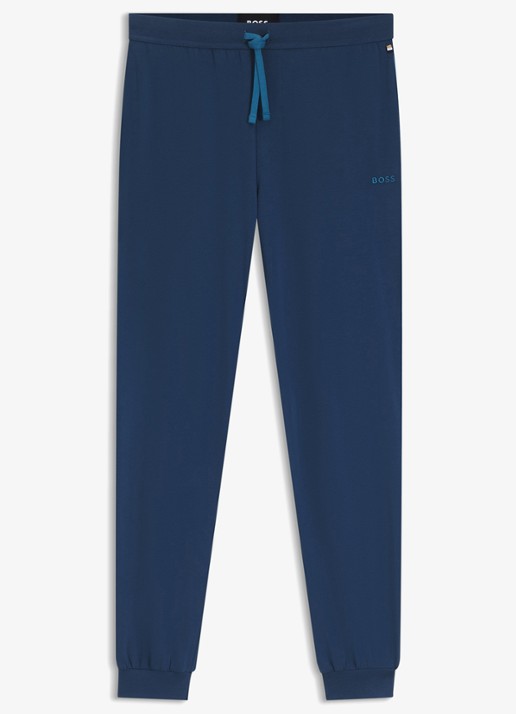 BOSS Mix&Match pyjamabroek met logoborduring en steekzakken - voorkant 3 petrol