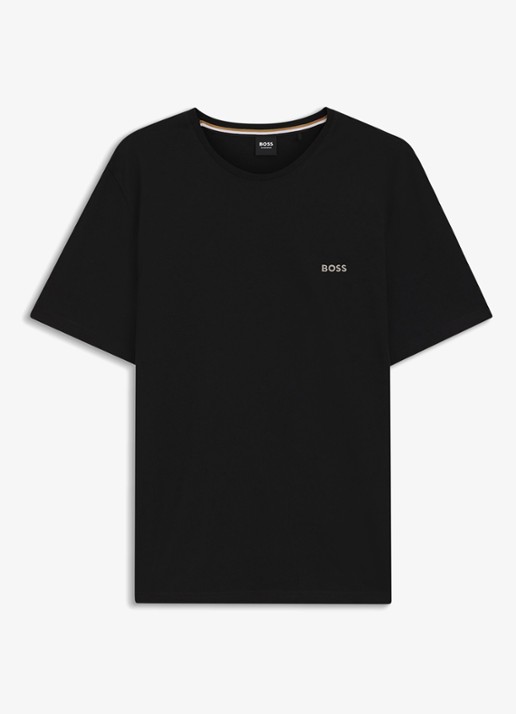 BOSS Mix&Match pyjamatop met logoborduring - voorkant zwart