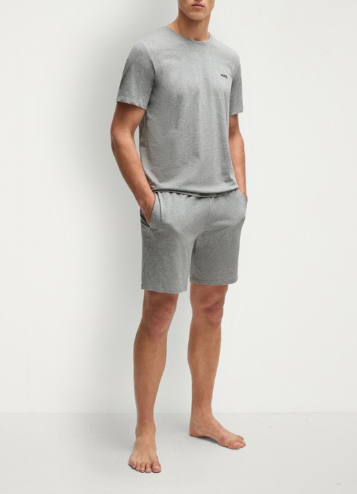BOSS Mix&Match straight fit korte loungebroek met logo - voorkant 5 grijsmele