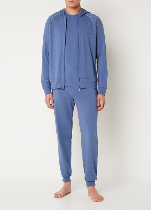 BOSS Mix&Match sweatvest met logoborduring en steekzakken - voorkant 2 open blue-478 / blauw