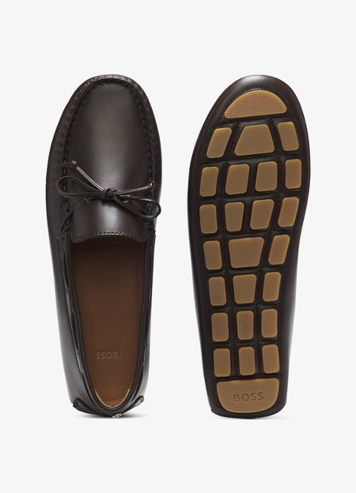 BOSS Mocassin van leer  - detail bruin