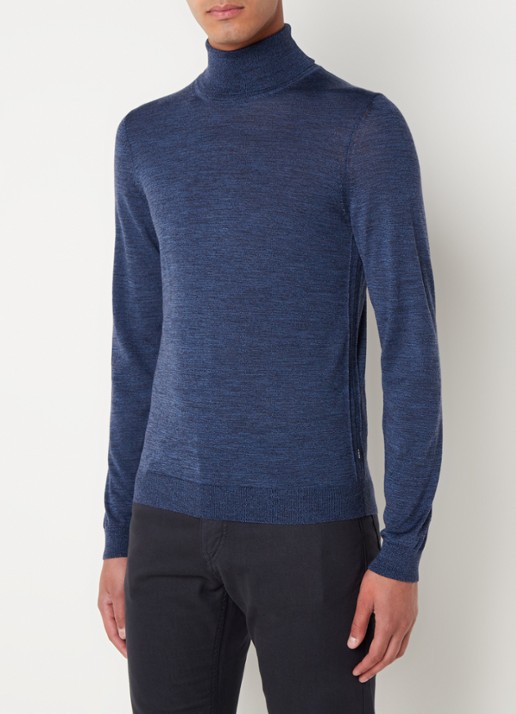 BOSS Musso-P fijngebreide trui van scheerwol met col - detail blauw