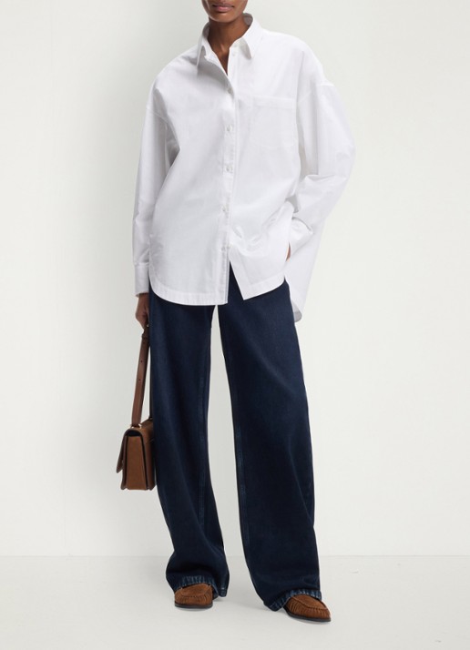 BOSS Oversized blouse met kraag - voorkant 2 wit
