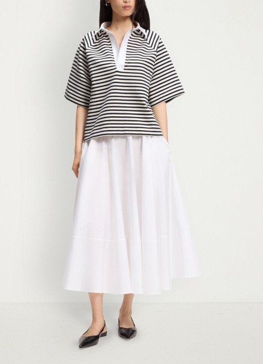 BOSS Oversized fit polo met streepprint - voorkant wit
