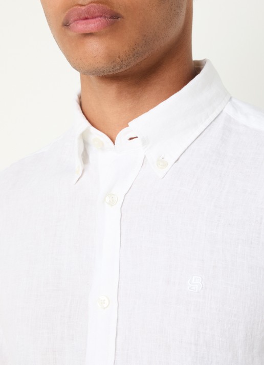 BOSS P-Roan slim fit overhemd van linnen - detail 4 wit