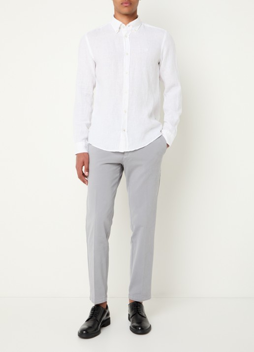 BOSS P-Roan slim fit overhemd van linnen - voorkant 2 wit