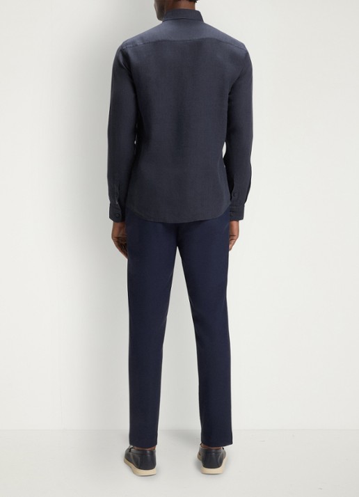 BOSS P-Roan slim fit overhemd van linnen - achterkant 6 donkerblauw