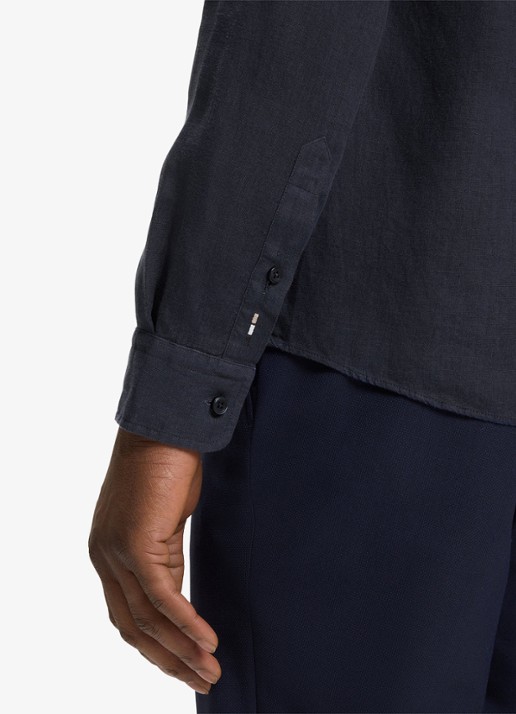 BOSS P-Roan slim fit overhemd van linnen - detail 5 donkerblauw